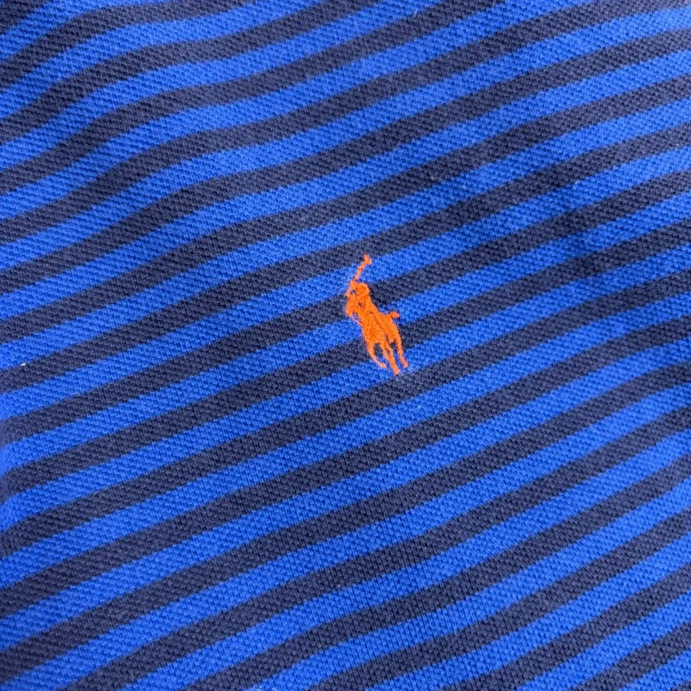 Polo Ralph Lauren Striped Polo Shirt Mens Medium Blue Navy Orange Pony Logo